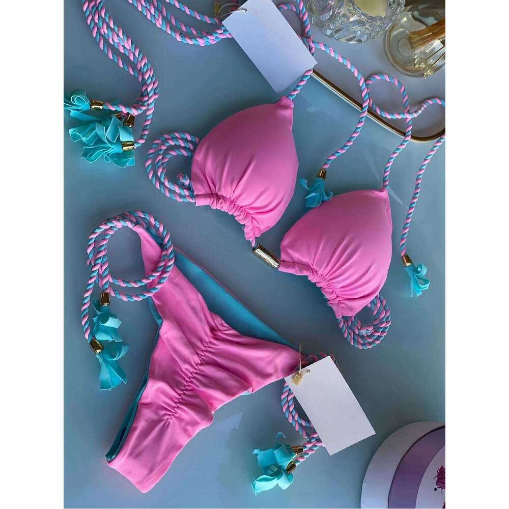 2025 New Sexy Beach Women's Swimsuit Braiding rope Bikinis Set Two-piece Triangle Swimwear Bathing Suit Brazilian Biquinis Z260206