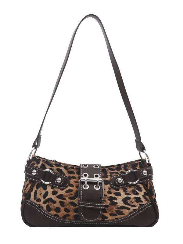 Vintage Belt Buckle Leopard Print Faux Suede Women's Shoulder Bags Fashion Versatile Female Armpit Bag Sweet Cool Ladies Handbag XJ260129