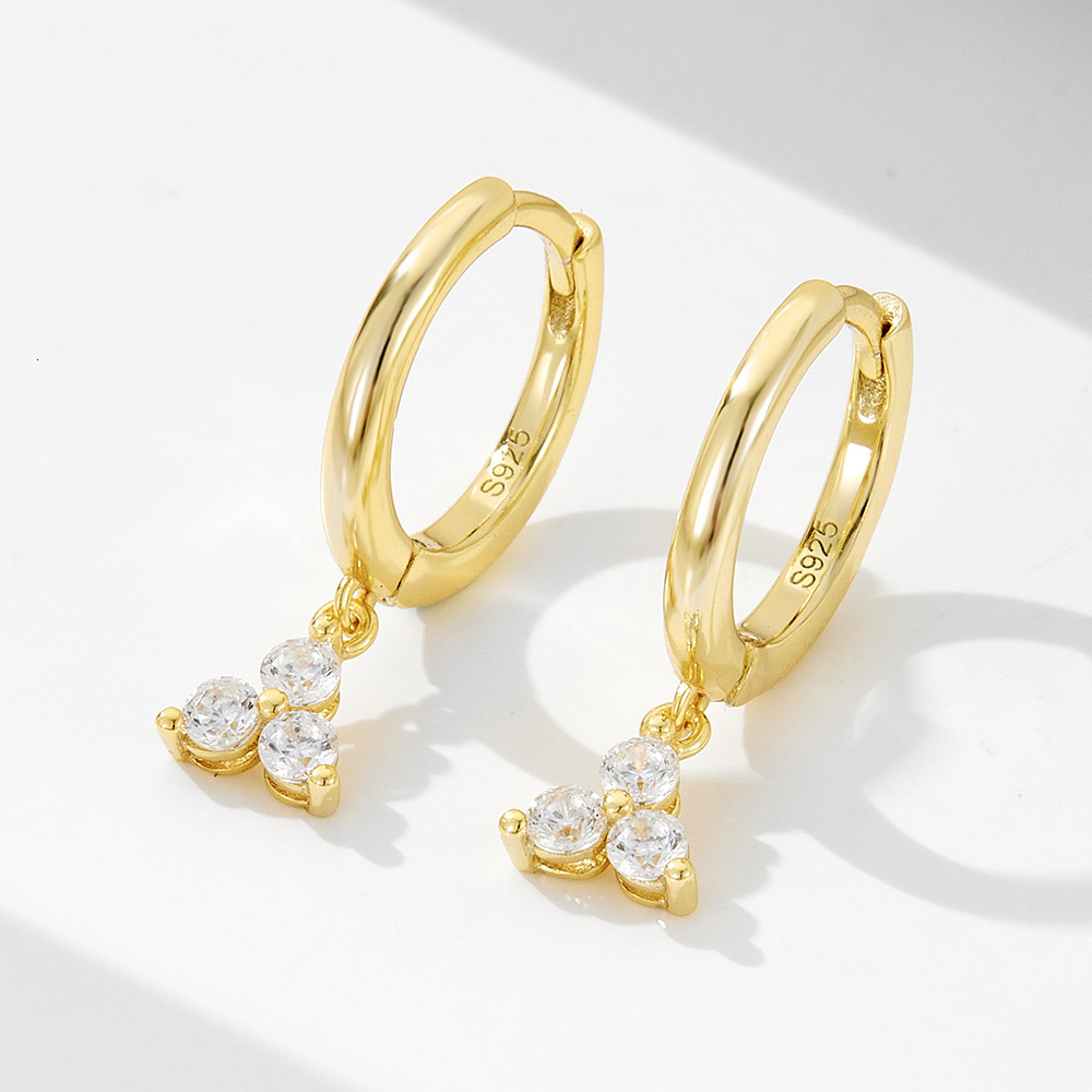 S925 Sterling Silver INS Style Diamond-Encrusted Geometric Light Luxury Versatile Hoop for Women Fashion Simple Earrings