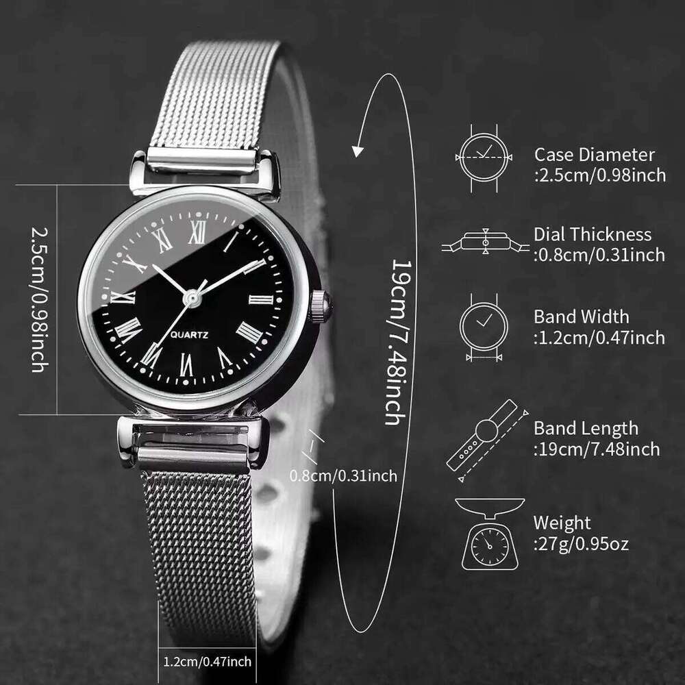 3PCS Fashion Roma Dial Women Watches Silver Mesh Band Quartz Wristwatches Jewelry Set Reloj MujerWithout Box Z260206