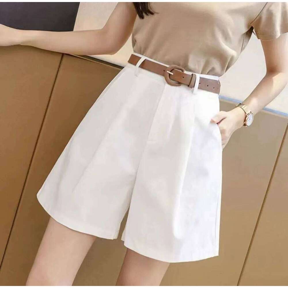Loose Casual Shorts Women Summer Cargo Wide Leg Pants High Waist Stretchy Pure Color XJ260206