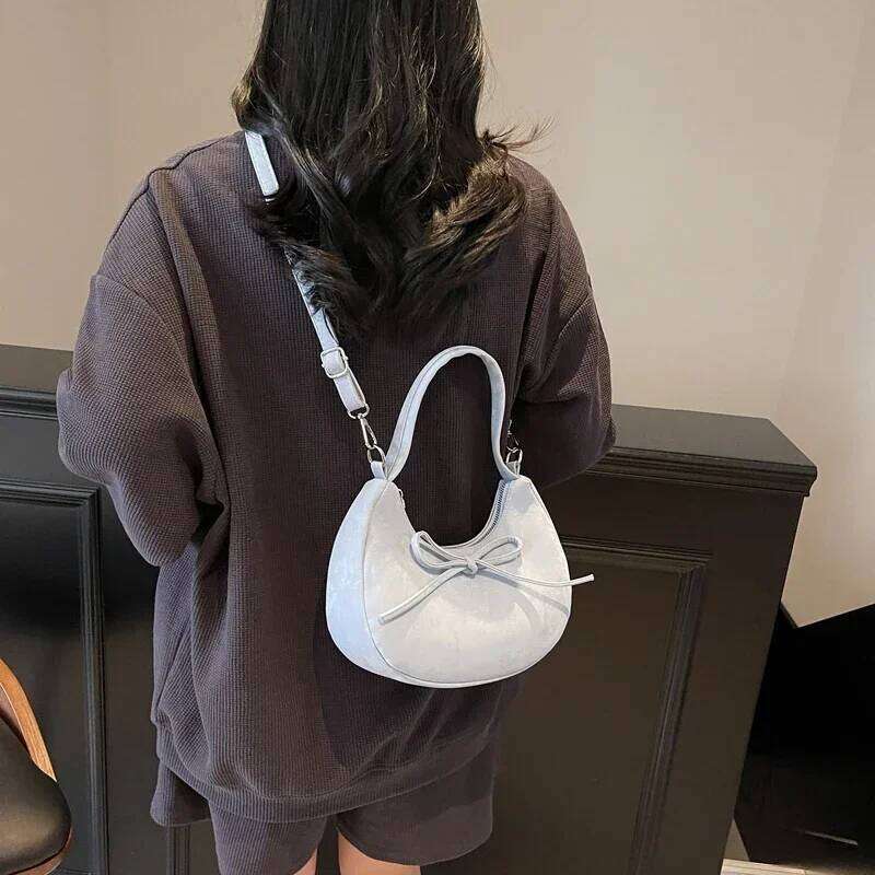 2025 New High Quality Fashion Solid Color Pu Zipper Shoulder Bow Decoration Sewing Thread Crossbody Bags for Women Y260205
