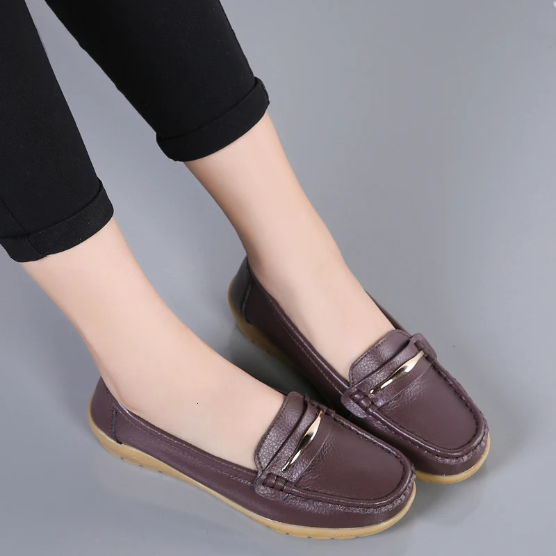 2025 Genuine Leather Shoes Woman Slip On Women Flats Moccasins Womens Loafers Spring Autumn Mother Shoe Big Size 35-44 260124