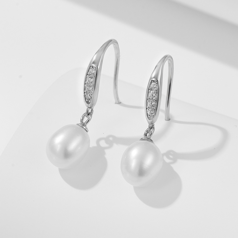 s925 sterling silver freshwater pearl long hook for women, light luxury vintage high-end earrings