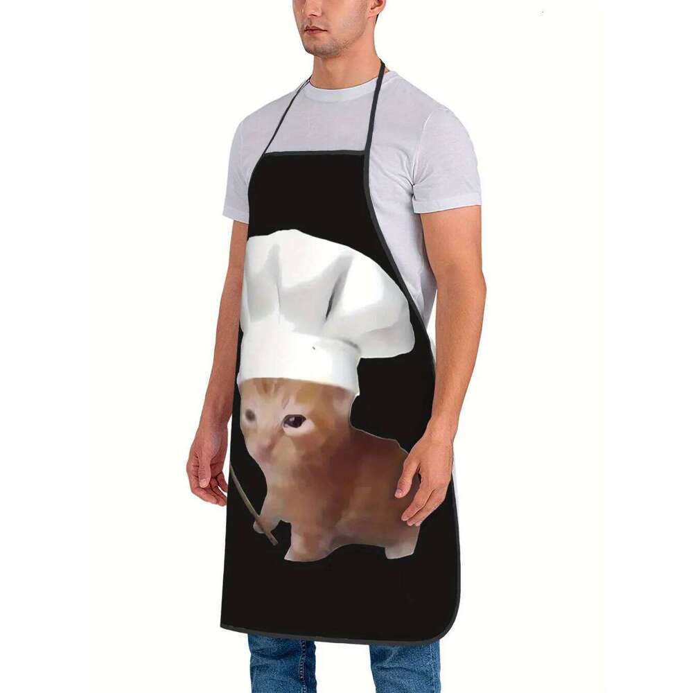 1 Piece Funny Cat - Kitchen Apron with Adorable Ginger-Brown Tiger-Cat Chef Hat, Perfect for Cooking, Baking S260205