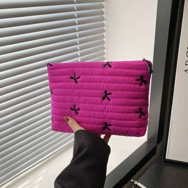 New! For Storage Cute Makeup with Zipper Large Capacity Cosmetic Bag Embroidery Bow Wash Y260206