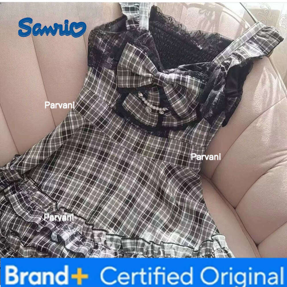 Sanrio Japanese Sweet and Cute Style Lace Bow Plaid Suspender Dress Summer New High-waisted Slim-fitting Sleeveless Short Dresses H260206 - view 7