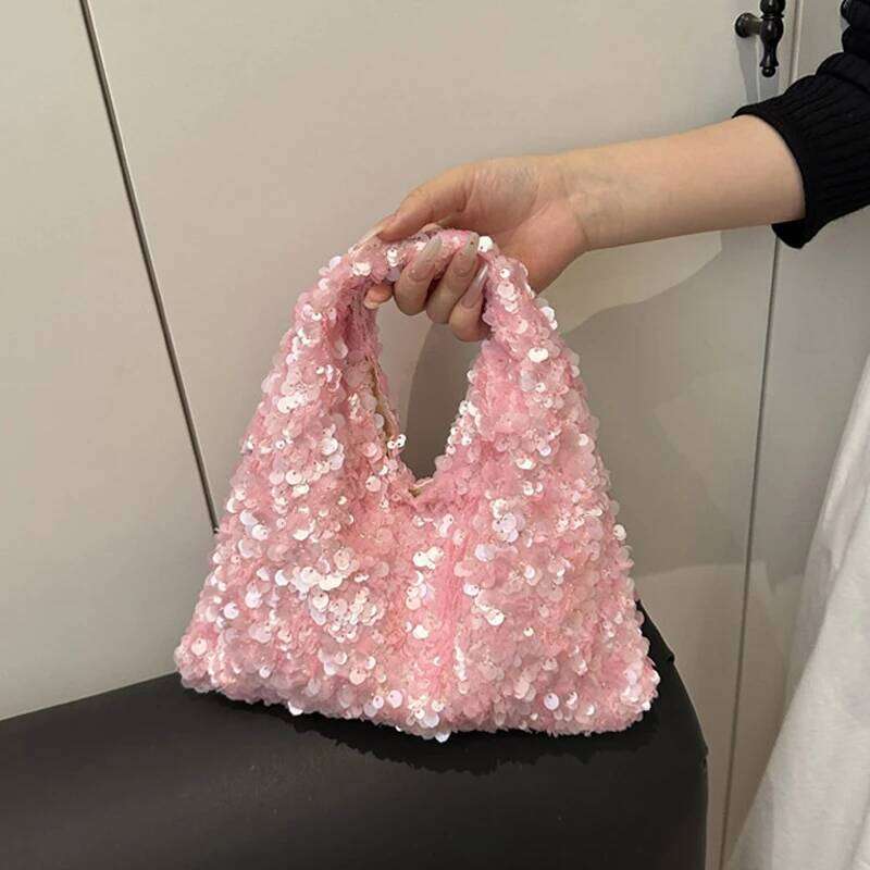 Luxury Exquisite Shining Sequins Evening Women's Sparking Pleated Handbag Fashion Chains Party Banquet Single Shoulder Bag Y260205