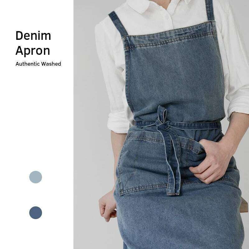 Denim Cotton Korean Canvas Antifouling Home Cleaning Kitchen Cooking Work Clothes Barber Apron Leisure Gardening Baking S260205