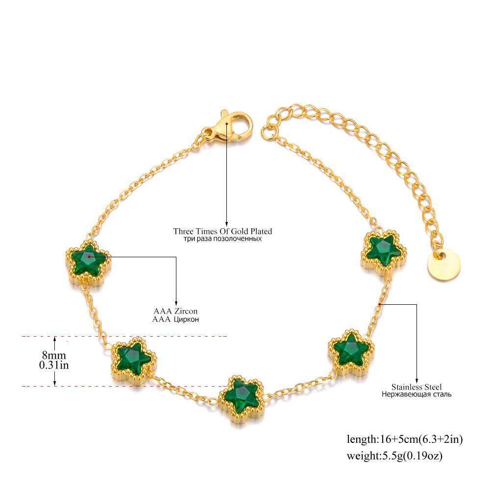 Lokaer Luxury Green White Cubic Zirconia Stainless Steel Star Bracelet For Women Waterproof Trendy Premium Chain Jewelry B24003 26H0206