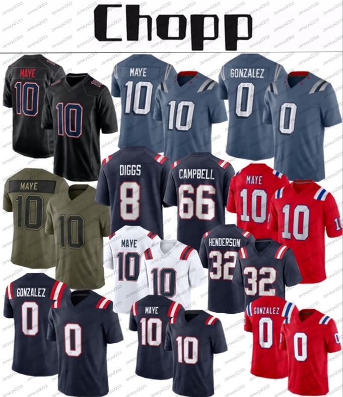 Drake Maye Football Jersey Stefon Diggs TreVeyon Henderson Stevenson Tom Brady Christian Gonzalez Randy Moss Will Campbell