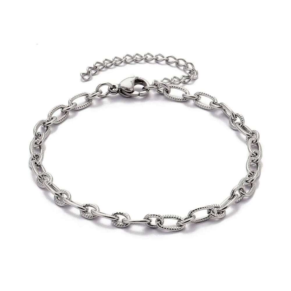 5pcs/Lot 17-22cm Never Fade Stainless Steel 4x12mm Paperclip Cross Link Chain Bracelet Women Handmade DIY Charm Jewelry Making 26H0206