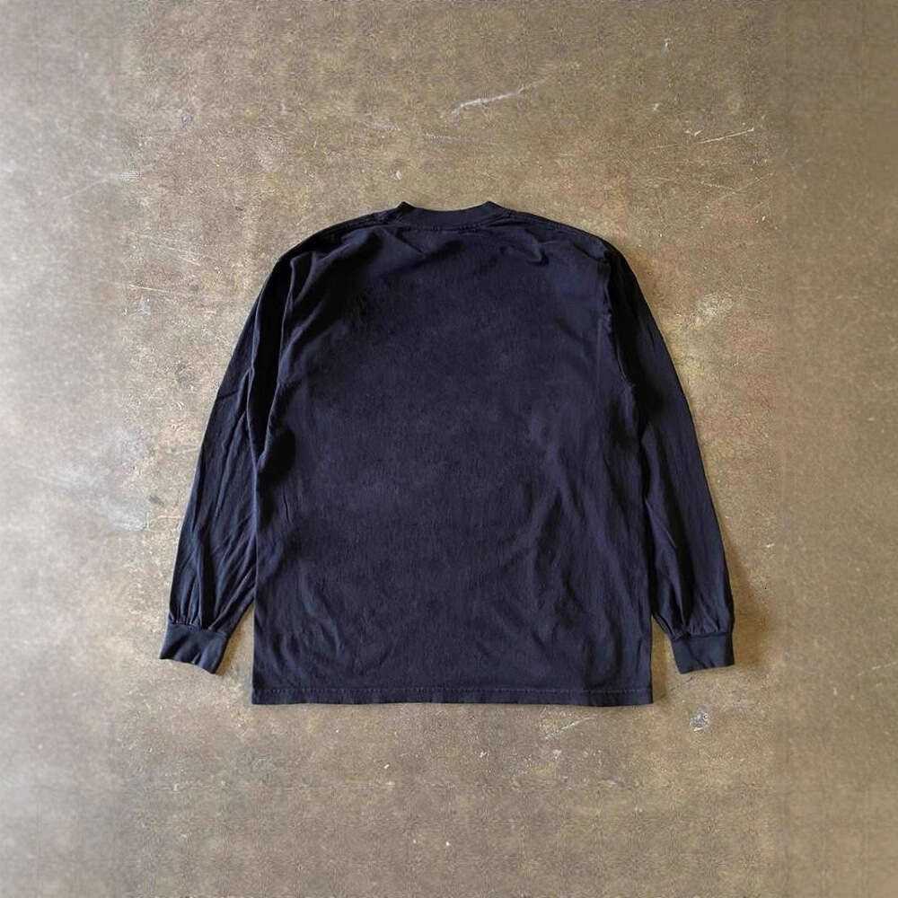 300g heavyweight pure cotton! American retro style with small letter design print, unisex versatile long-sleeve T-shirt for autumn fashion