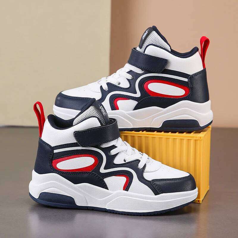 Luxury Boys Leather Children Shoes 4 To 12 Years PU Autumn Kids Footwear Sports Tennis Casual High Top Sneaker for Boy 26Y0206