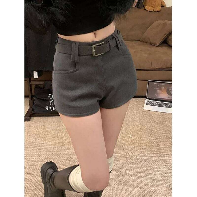 American Hot Girl Coffee Color Tweed Shorts Women Autumn Winter New Style Fashion Low Waist Straight Wide Leg Casual Pants XJ260206