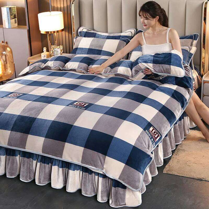 200x230cm Flannel Bedding Set Winter Thickened Milk 4PCS Warm Coral Fleece Duvet Cover XJ260206