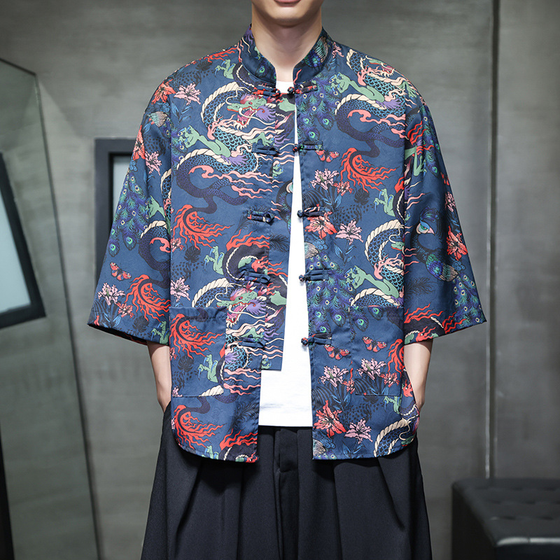 2026 New Chinese Style Summer Men Ice Silk Short Sleeve Shirt Mandarin Collar with Frogging Chinese Fashion