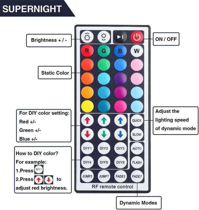 44 Keys Wireless RF Lights Remote 4pin Dimmer 12V-24V LED Controller For 2835 5050SMD RGB Strip Z260206