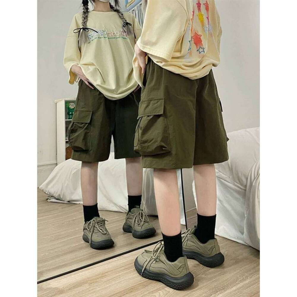 Women High Waist Cargo American Style Streetwear Summer Wide Leg Pants Fashion Female Big Pocket Loose Shorts XJ260206