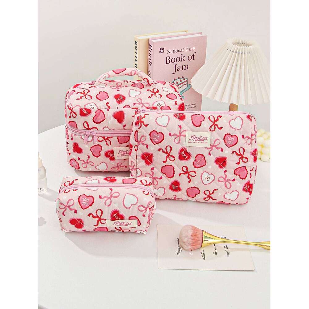1/3Pcs Cherry & Bow Pattern Bag Set, Large Capacity Cosmetic Storage Bag, Zipper Makeup Organizer Pouch Y260206
