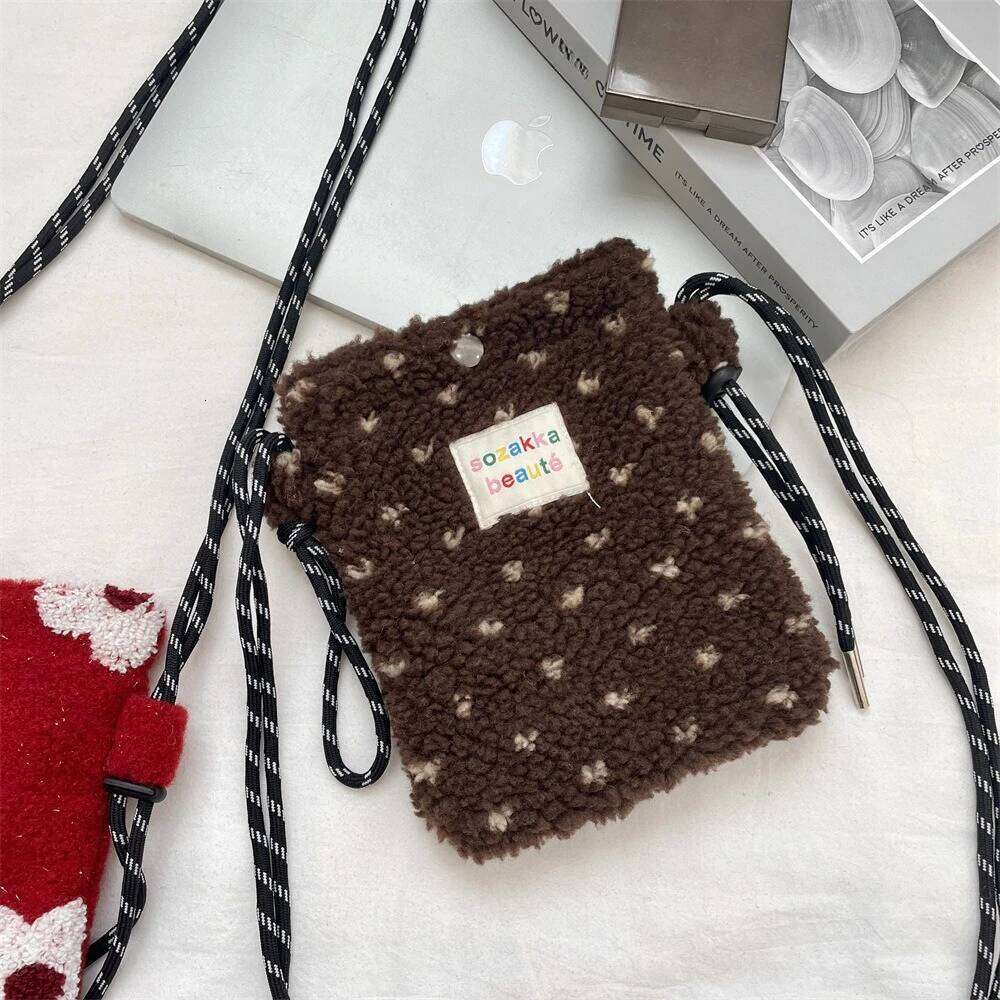 Women Crossbody Bag Striped floral Mobile Phone Cute Mini Wallets Plush Shoulder Bags 2025 Autumn Winter Coin Purse XJ260129