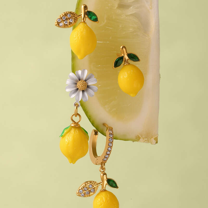 Cute Charming Earrings Lemon Pendant 5A Zircon European and American Fashion Versatile Personality Temperament Cute Flower Stud Earrings for Women Gif