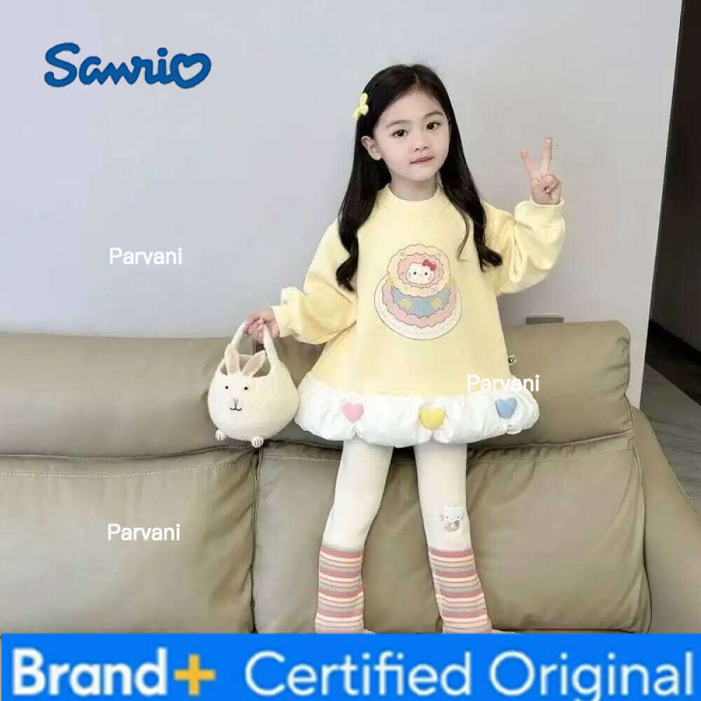 Sanrio Hello Kitty Girls' Lined Thickened Korean Baby Stylish Sweet Cute Winter Sweatshirt Dress Color Striped Leggings H260206 - view 7