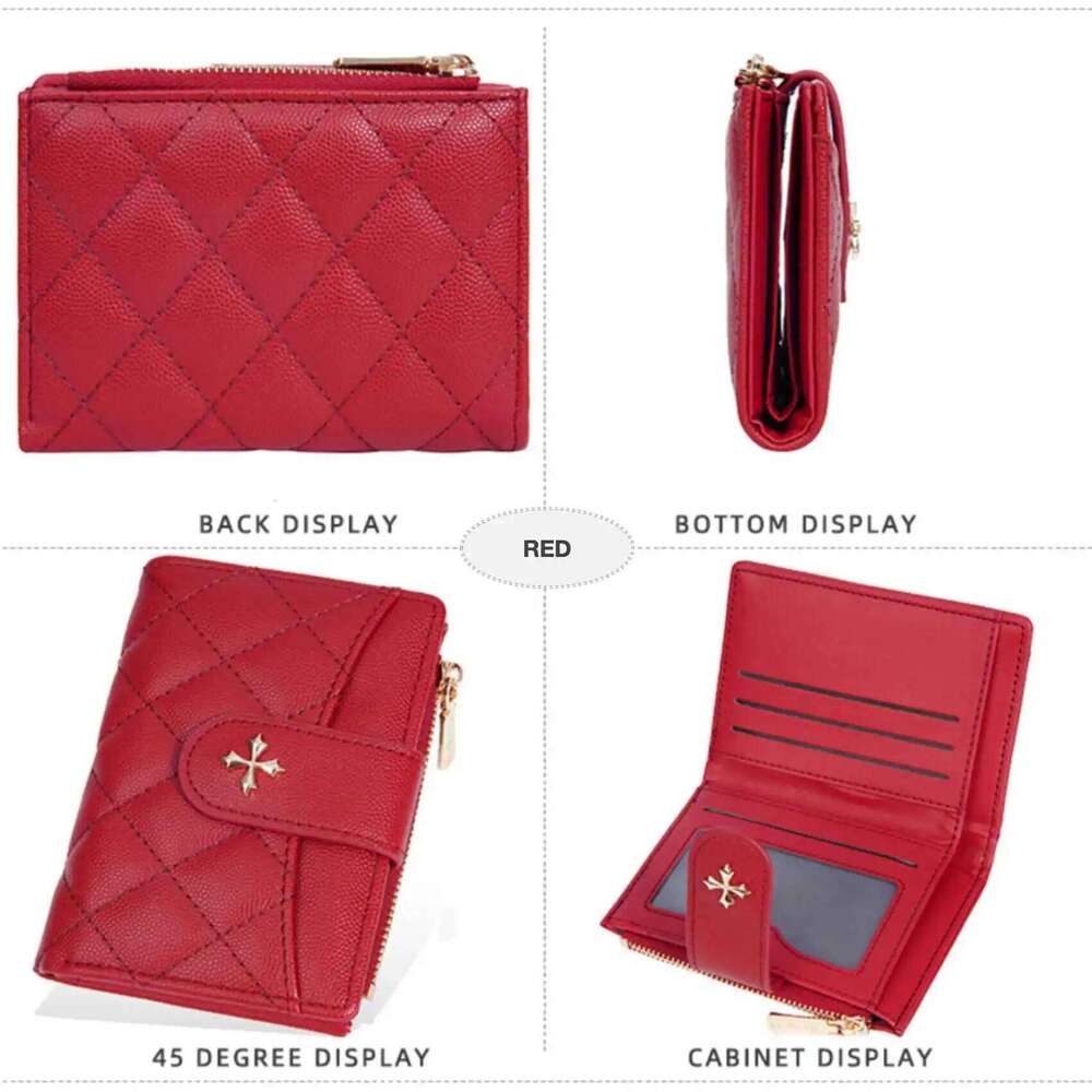 Four-Leaf Clover Quilted Zipper Coin Purse Bifold Women's Short Wallet Multi-Functional Fashion Casual Multi-Slot Card Holder Y260206