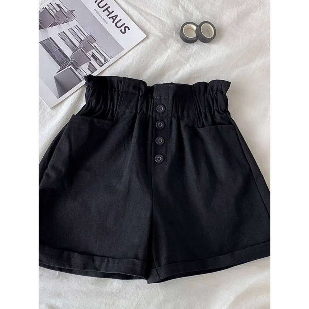 2025 Summer Elegant High Waist for Women's Casual Solid Color Wide Leg Loose Cotton Shorts with Belt Sweet Girl XJ260206