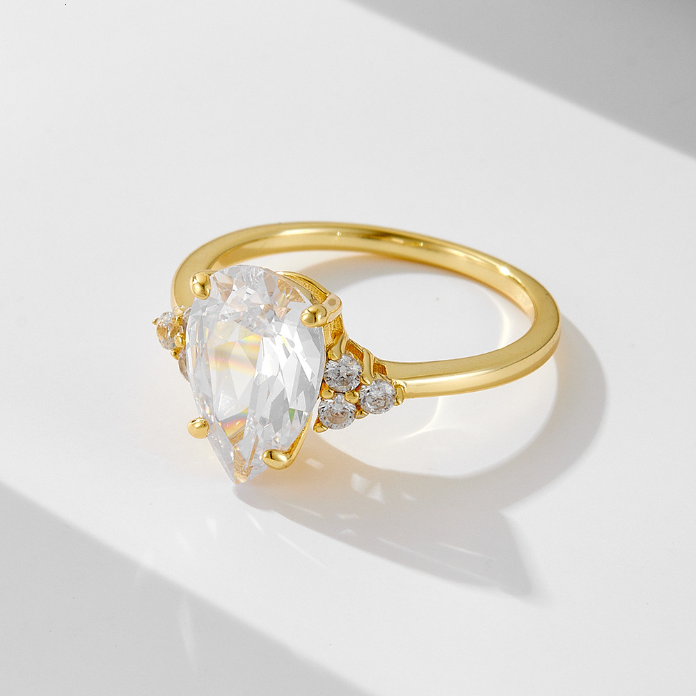 S925 Sterling Silver Pear-Shaped 5A Zircon Fashion Elegant High-Quality Women's Ring Jewelry
