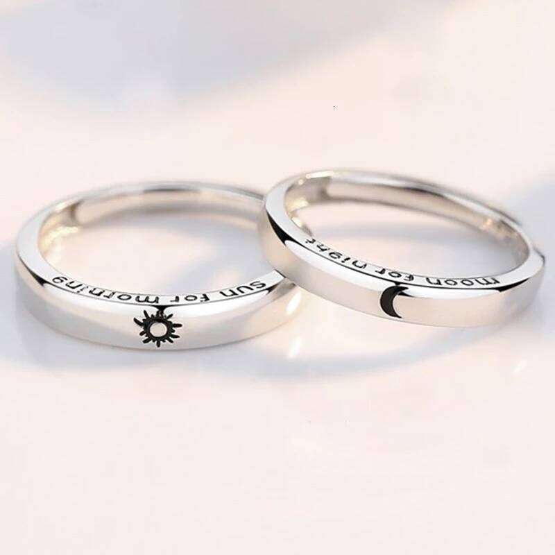 2Pcs Silver Color Sun Moon Couple Rings For Women Romantic Day Night Letter Ring Lover Engagement Banquet Jewelry Dating Gift W260206