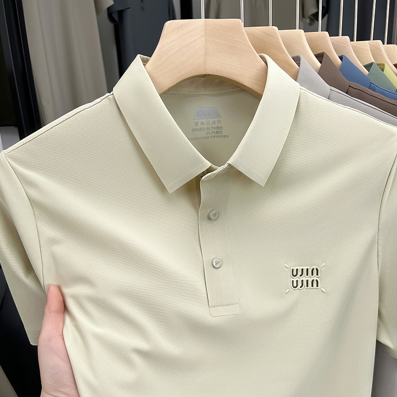 Free shipping 2026 summer new ice silk fashionable casual short sleeved men's breathable and comfortable business polo shirt