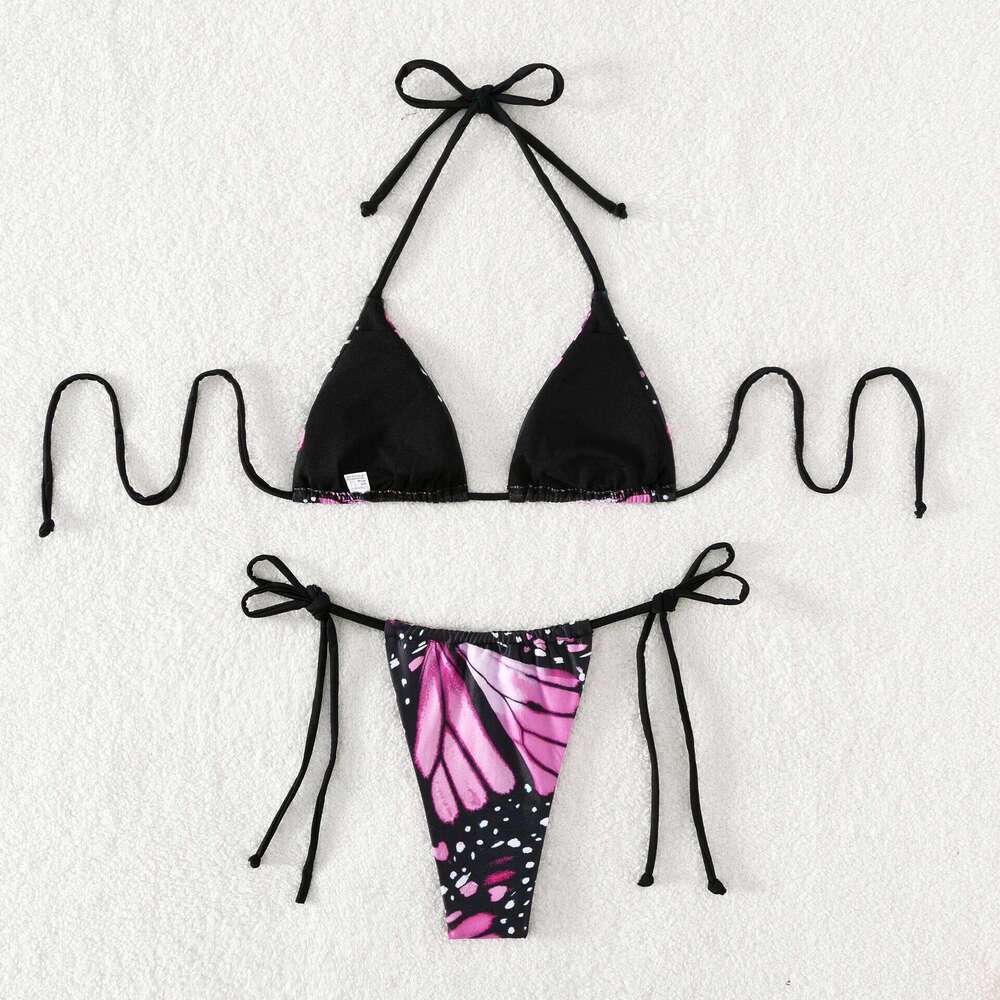 Sexy women butterfly print halter string micro bikini sets two pieces swimsuit Swimwear bathing suit beach outfits biquini Z260206