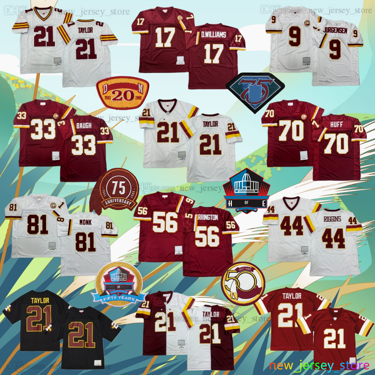 Custom S-6XL Throwback 1933 Football 21 Sean Taylor Jersey 17 Doug Williams 55 Chris Hanburger 42 Charley Taylor 66 Joe Jacoby 65 Dave Butz Manley Classic Retro Jerseys
