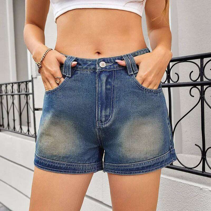 Retro Washed Do Old Denim Women's Fashion Summer New Mid Waisted Casual Streetwear Straight Leg Shorts C260206