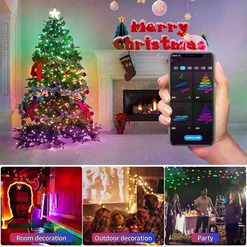 WS2812B Led String Christmas Tree Lights 5m/10m BT Music App Control RGBIC Dreamcolor Addressable Party Decoration USB DC5V Z260206
