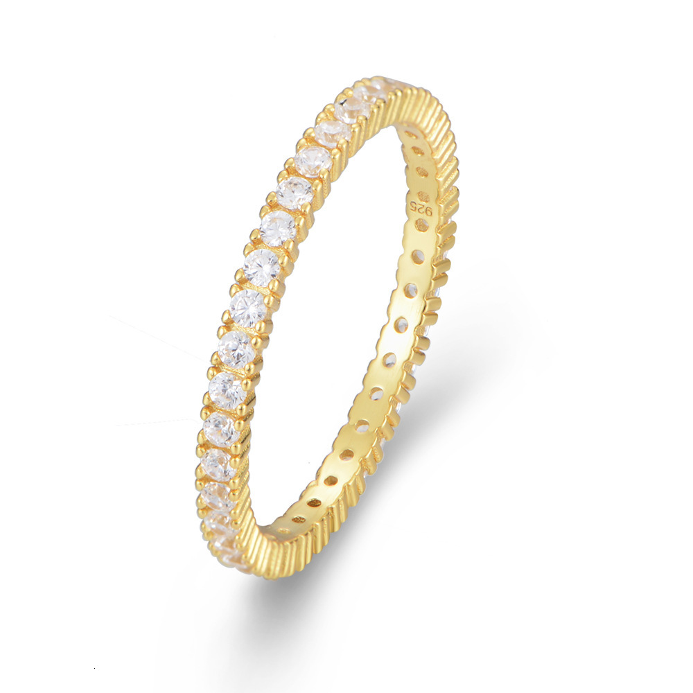 Micro-inlaid zirconia full-diamond sterling silver, fashionable simple, ins style, versatile stackable ring, hand accessory