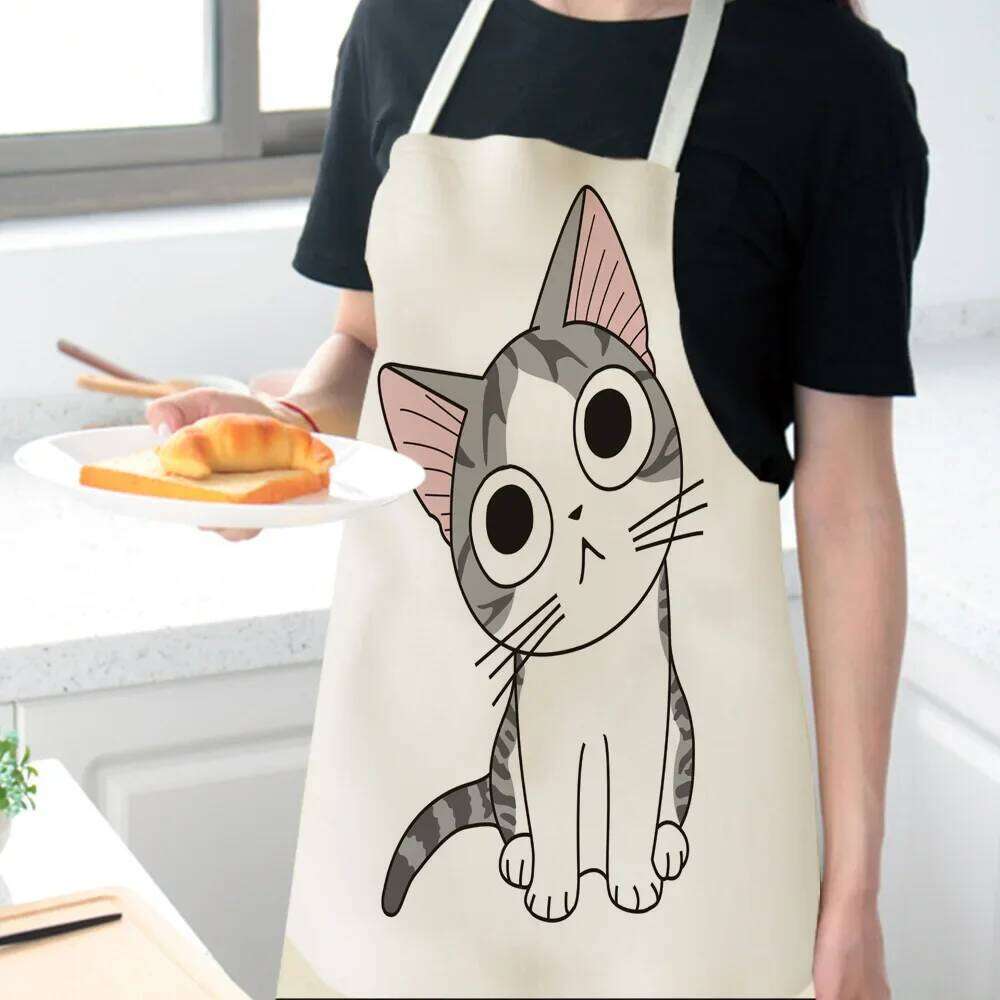 1 Pcs Kitchen Apron Animals Cute Cartoon Cat Sleeveless Cotton Linen Women Home Cleaning Tools Aprons for Woman S260205