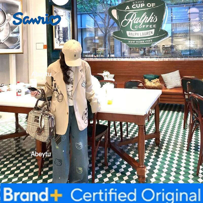 Sanrio Hello Kitty Jeans Denim For Plus Size Women Autumn Fashion Embroidery Loose Fit Slimming Straight Leg Niche Design H260206