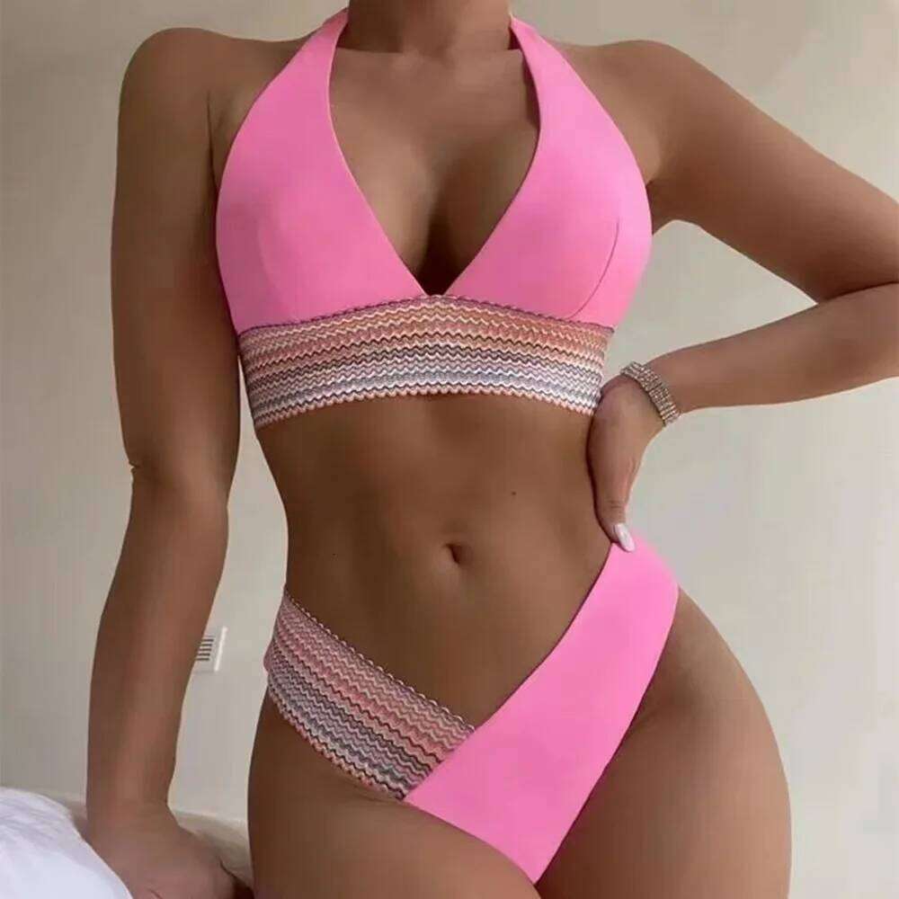 2024 Sexy Bikini Sets Women Swimsuit Female Swimwear Halter Thong Biquini High Waist Bikinis Brazilian Swimming For Bathing Suit XJ260206
