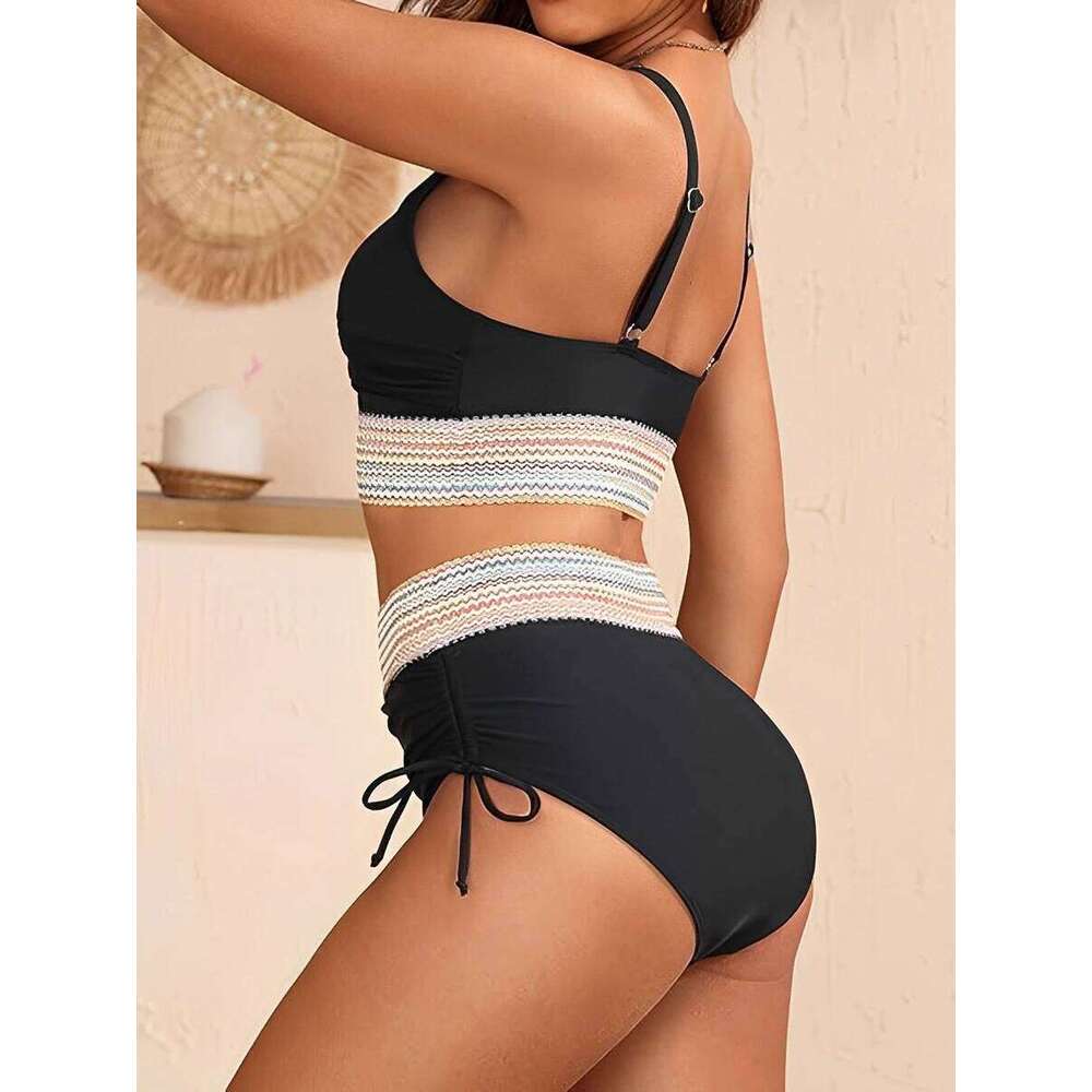 V-neck Bikinis 2025 Women High Waist Swimwear Drawstring Swimsuit Female Beachwear Summer Bathers Bathing Swimming Swim Suit XXL Z260206