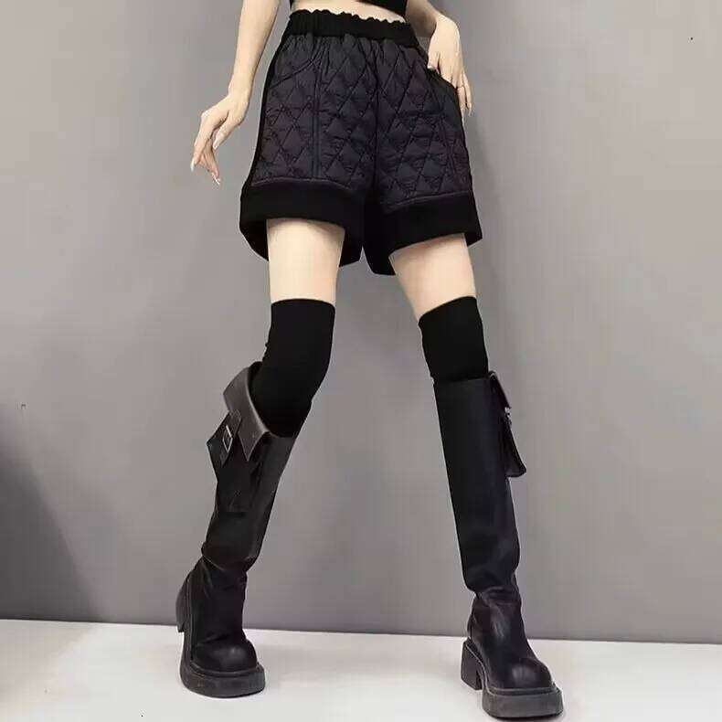 Women's High Waist Wide Leg Pants Cotton Padded Fleece Warm Shorts Casual Ladies Boots Black, Autumn, Winter, New 2026 XJ260206