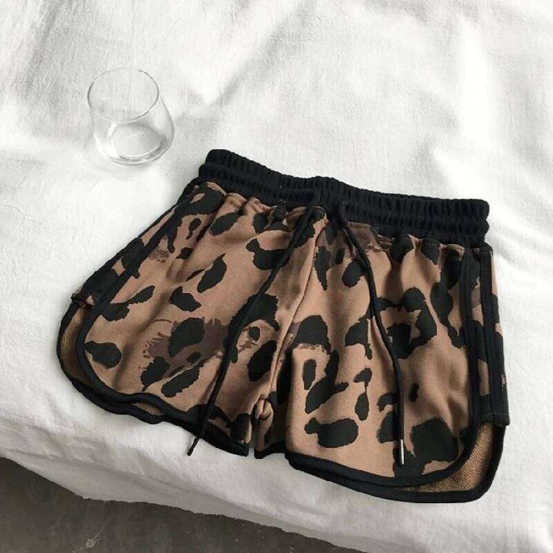 2026 Summer Women's Leopard Short Pants Casual High Elastic Waist A-Line Wide-Leg Running Trendy Five-Point Shorts XJ260206