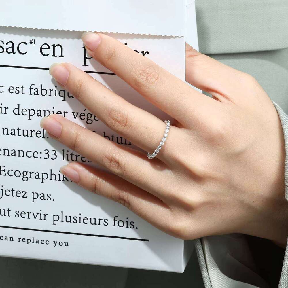 Fashion 925 Sterling Silver Eternity Daily Wear Round VVS Moissanite Diamond Stackable Sparkling Jewelry Ring