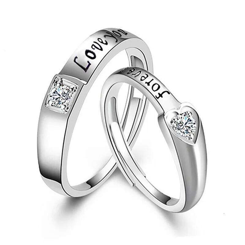 2Pcs/sets Heart Matching Couple Rings for Women Men Lover Forever Endless Love Wedding Ring Valentine's Day Dating Jewelry W260206