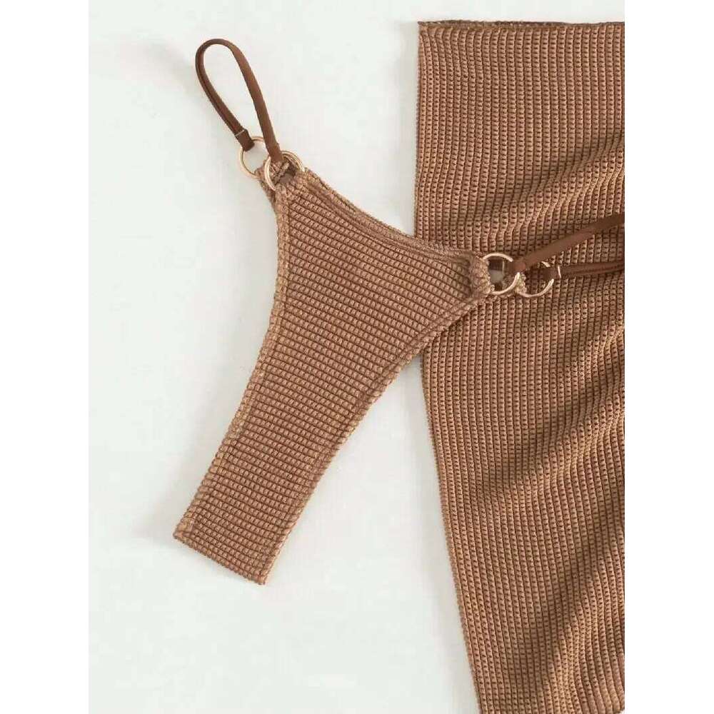 Sexy Brown Bikini Set 2025 Women Halter Push Bra Skirt 3 Piece Swimsuit Summer Bathing Suit Cover Up Thong Swimwear Biquini Z260206