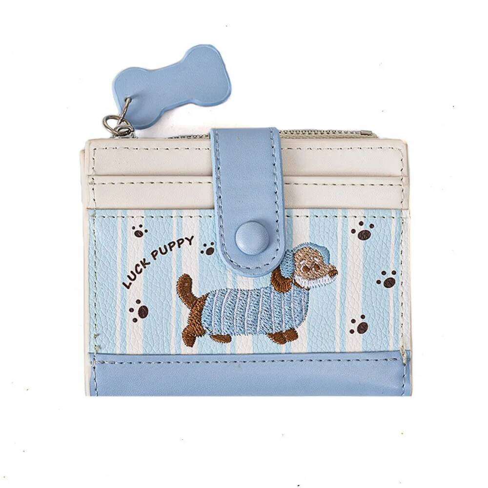 Elegant Dopamine Color Dachshund Embroidery Coin Purse Pouch Zipper Cartoon Pu Wallet Ins Card Small Item Bag Travel Y260206