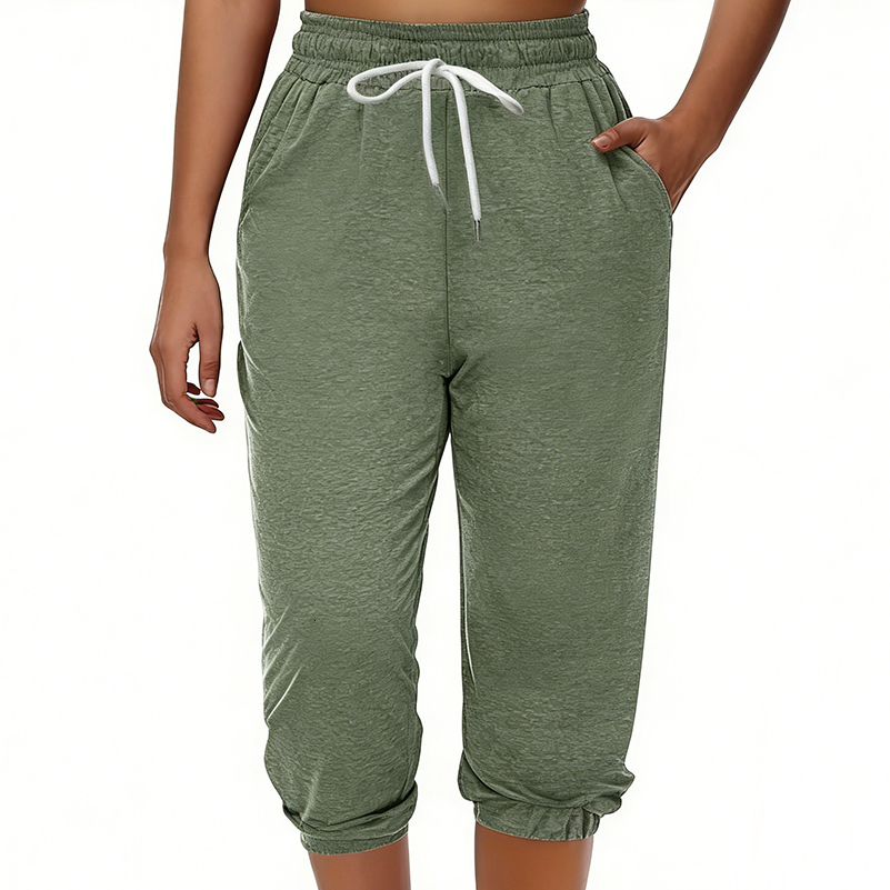 Women's Summer 6/10 Length Lounge Pants T030 Soft Linen Blend High Waist Relaxed Fit Pants