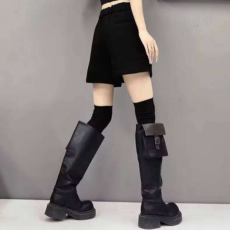 Women's High Waist Wide Leg Pants Cotton Padded Fleece Warm Shorts Casual Ladies Boots Black, Autumn, Winter, New 2026 XJ260206