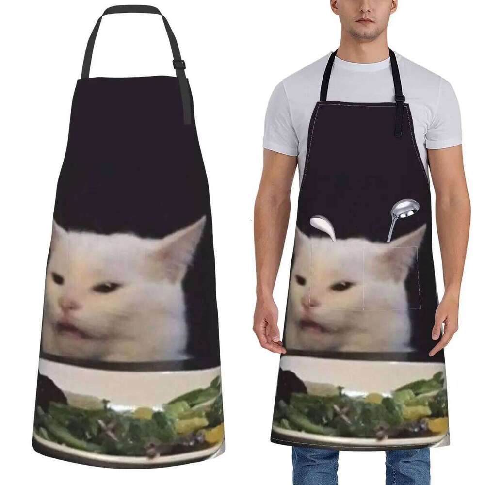 Cat Meme Aprons Chef Cooking Cuisine Tablier Waterproof Bib Kitchen Cleaning Pinafore for Women Men Gardening S260205